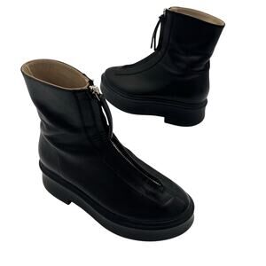 The Row Black Leather Combat Front Zippered Platform Ankle Boots Size EU 37 US 7